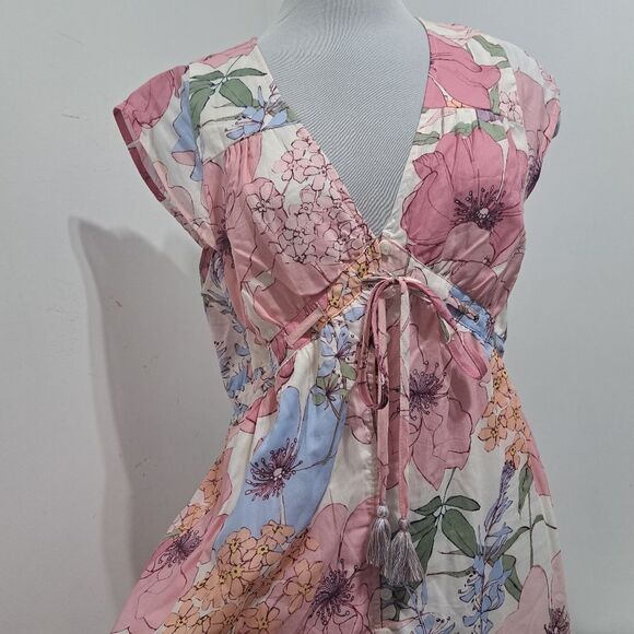 Lovestitch Andie Boho Romantic Feminine Tiered Floral Maxi Dress Large Ivory/Nat - Picture 17 of 17